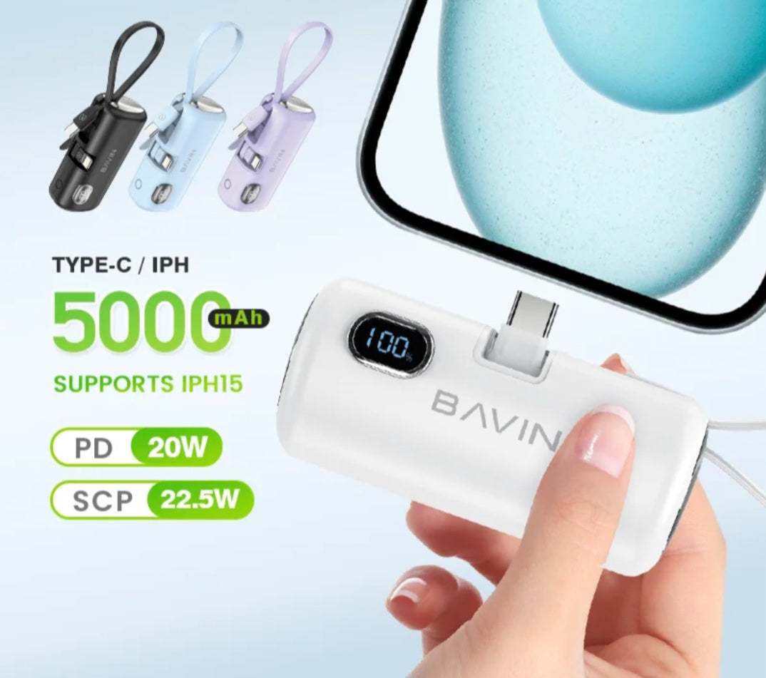5000 Mini Power Bank With Type C Adapter