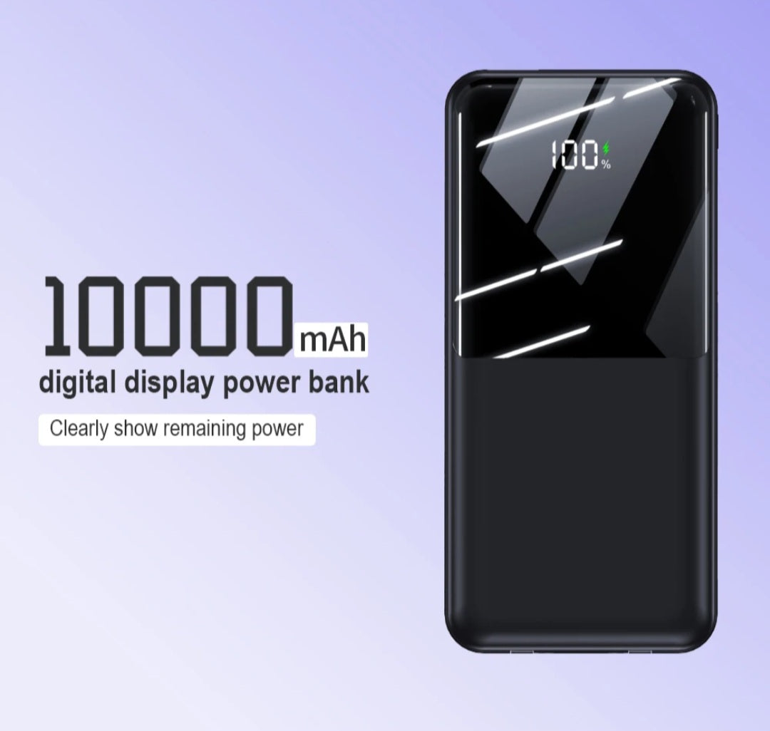 10000mAh Power Bank Dual Cord Type C Cables Digital Display 12V Charger