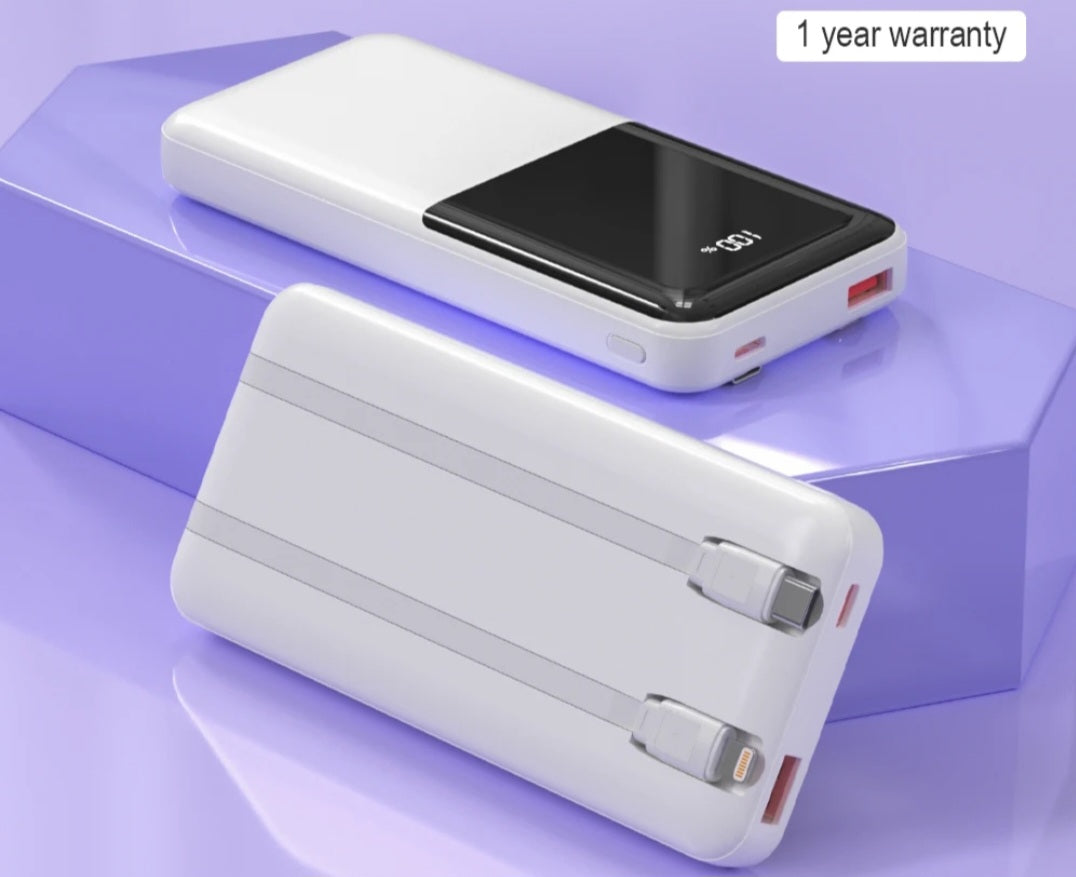 10000mAh Power Bank Dual Cord Type C Cables Digital Display 12V Charger