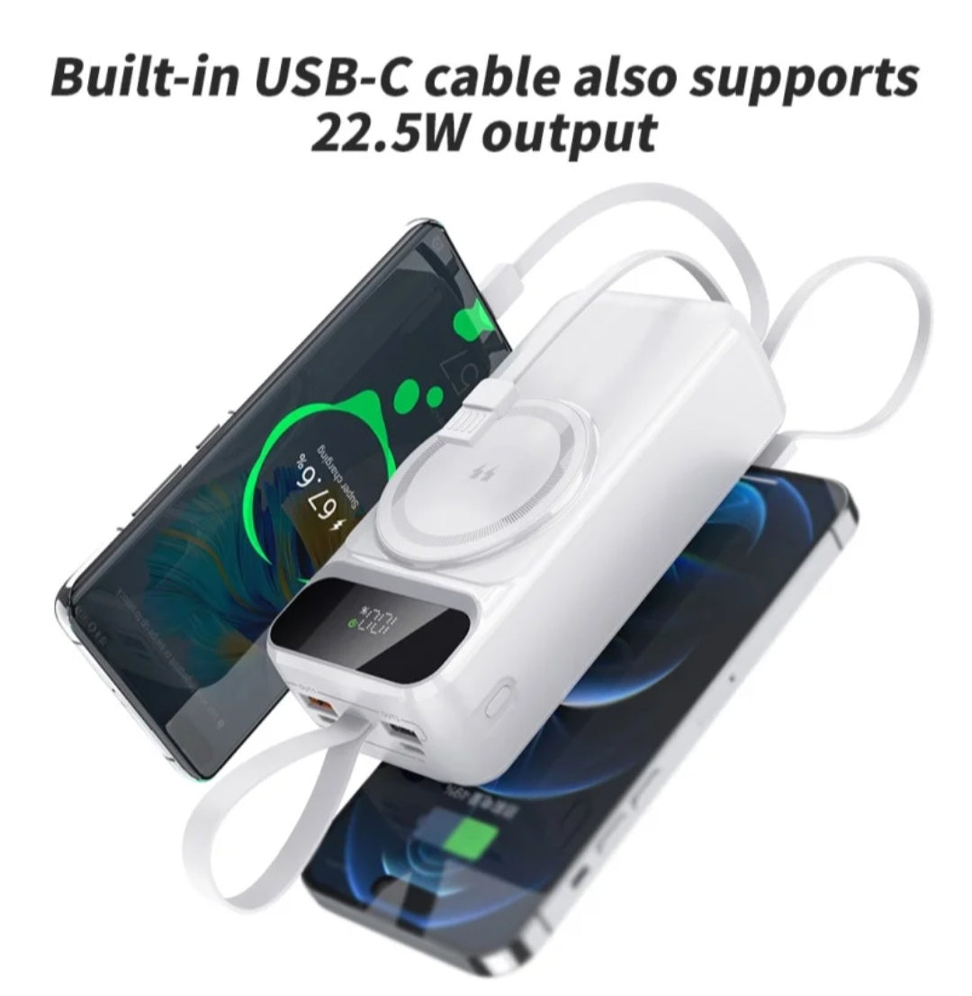 30000mAh Digital Display power Bank with built in 4 different 15W Cable Fast Charger PD22.5W