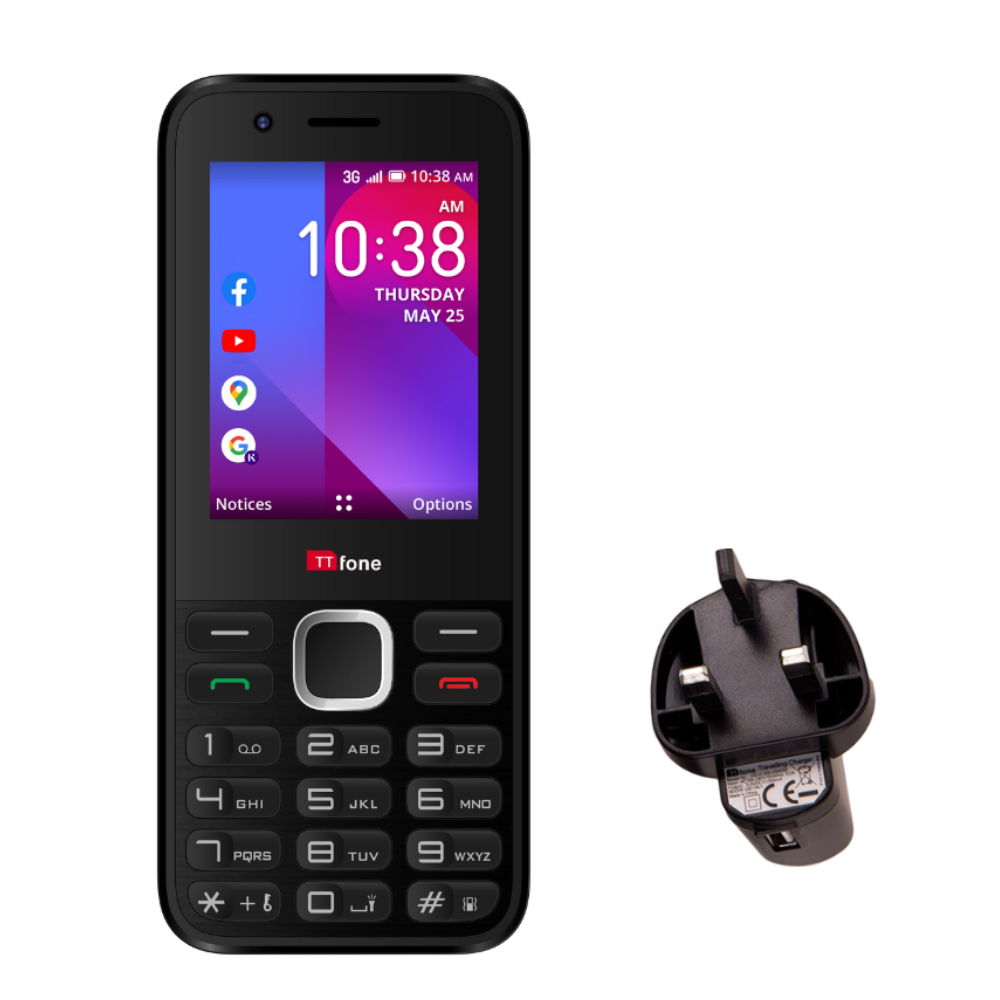 TTfone TT240 Simple Easy to use Mobile Phone with Mains Charger, Vodafone SIM Card