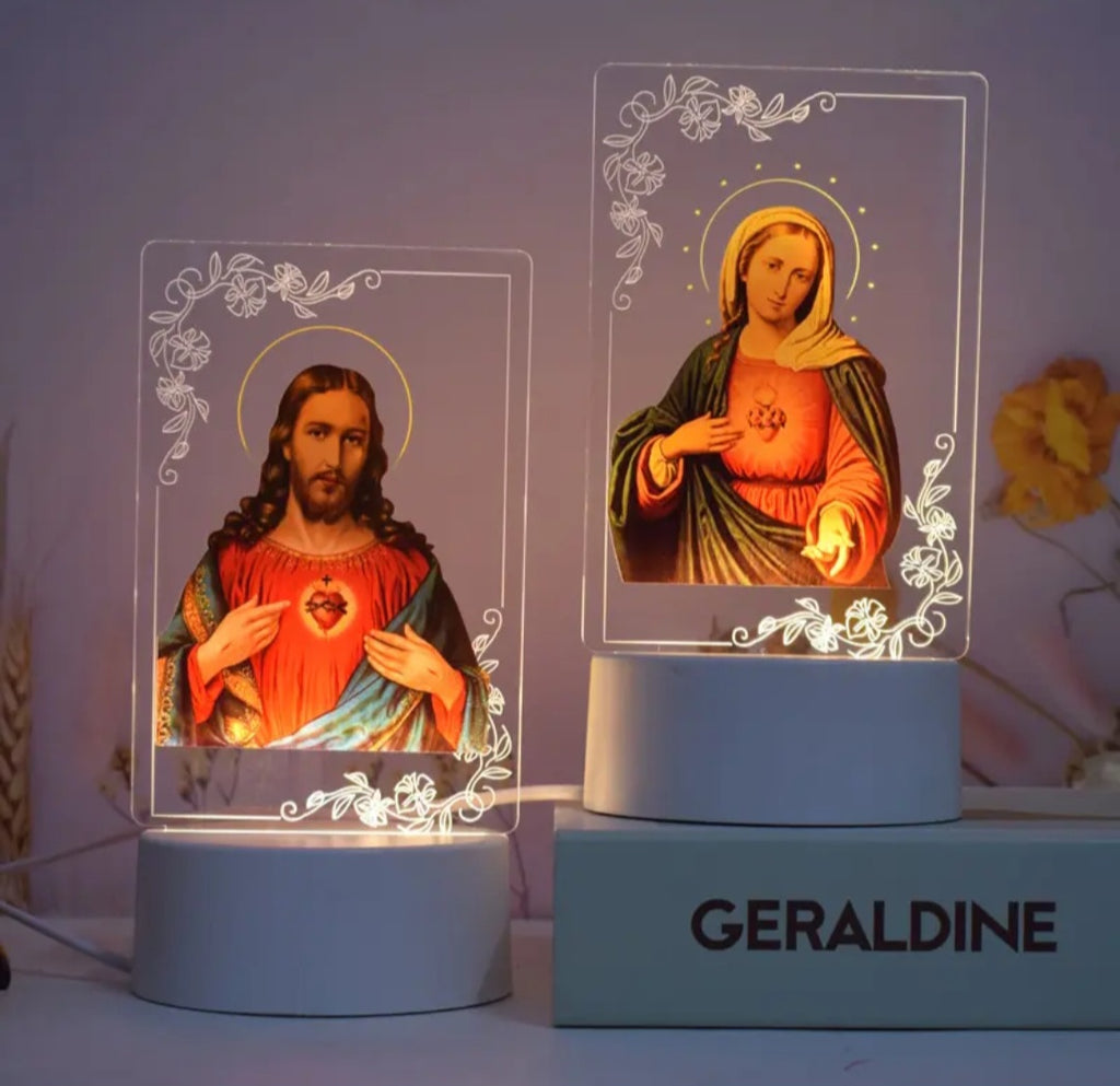 LED Light 3D Acrylic Jesus Virgin Mary Statue - Decorative Baby Decor Favour Gifts Lamp