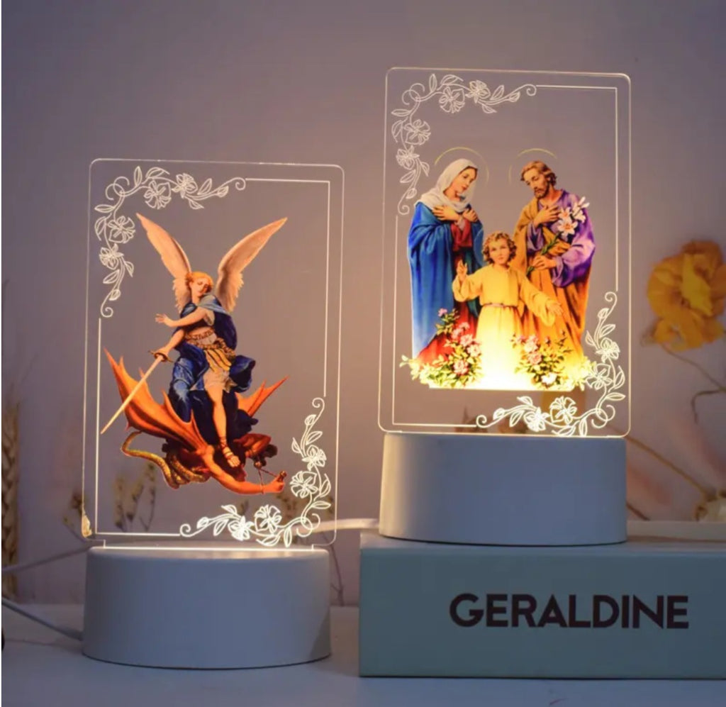 LED Light 3D Acrylic Jesus Virgin Mary Statue - Decorative Baby Decor Favour Gifts Lamp