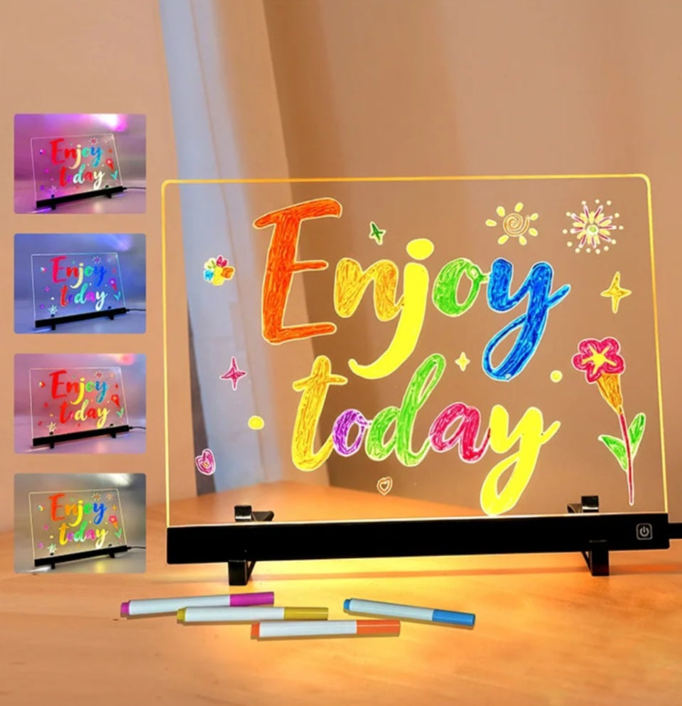 Magical Glowing Kids LED Drawing Board - Luminous Creative Acrylic Message Board Light Up Writing Board with Night Light