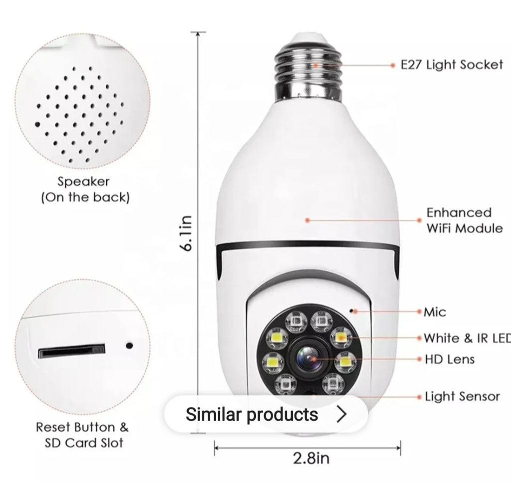Wireless PTZ Security WiFi Camera with E27 Bulb Camera Motion Auto Tracking 2 Way Audio Spotlight Night Vision Smart Life