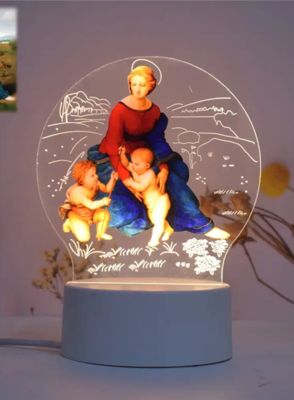 LED Light 3D Acrylic Jesus Virgin Mary Statue - Decorative Baby Decor Favour Gifts Lamp