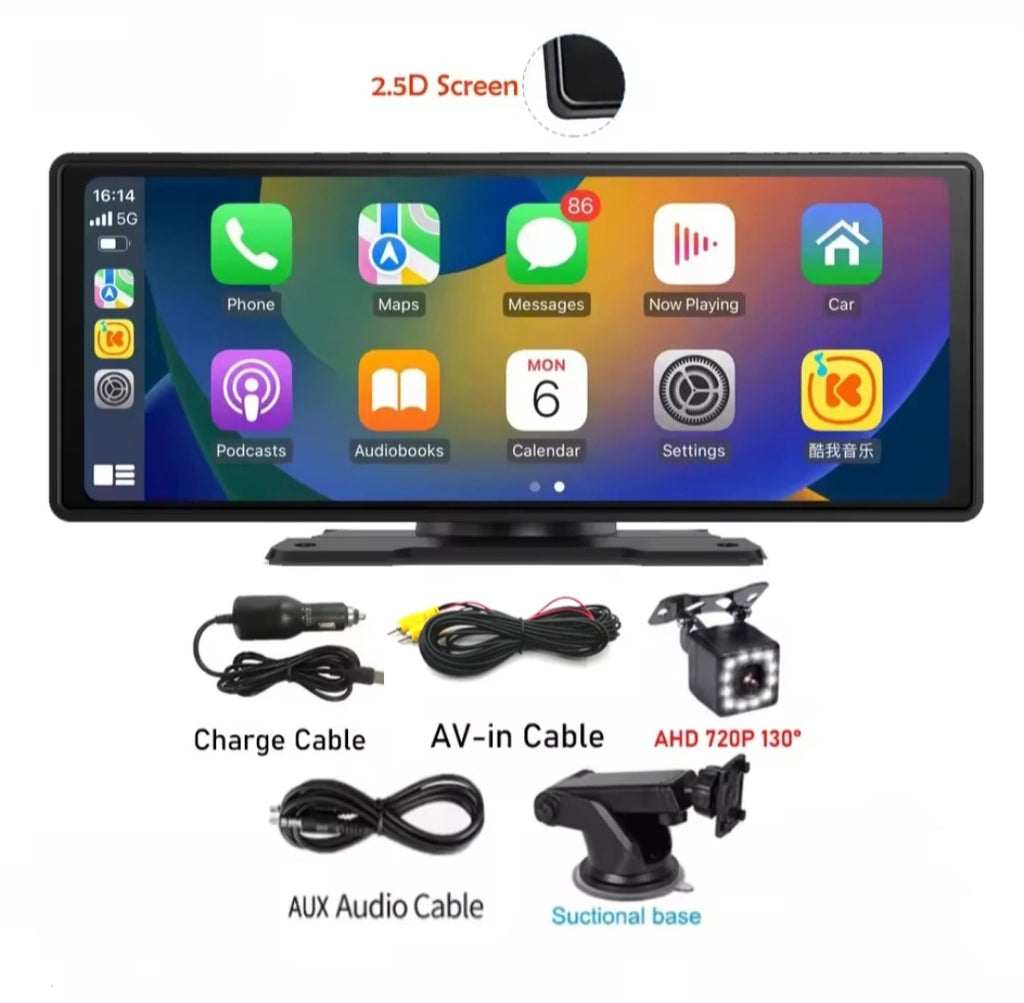 Portable 10.26" HD Touchscreen CarPlay Navigation - Universal Wireless Car Stereo GPS Voice Control for Apple and Android