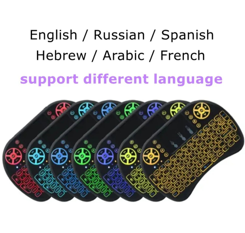 18 Backlit Mini Keyboard - Rechargeable Wireless Air Mouse with Arabic Russian Keyboard for Android TV Box