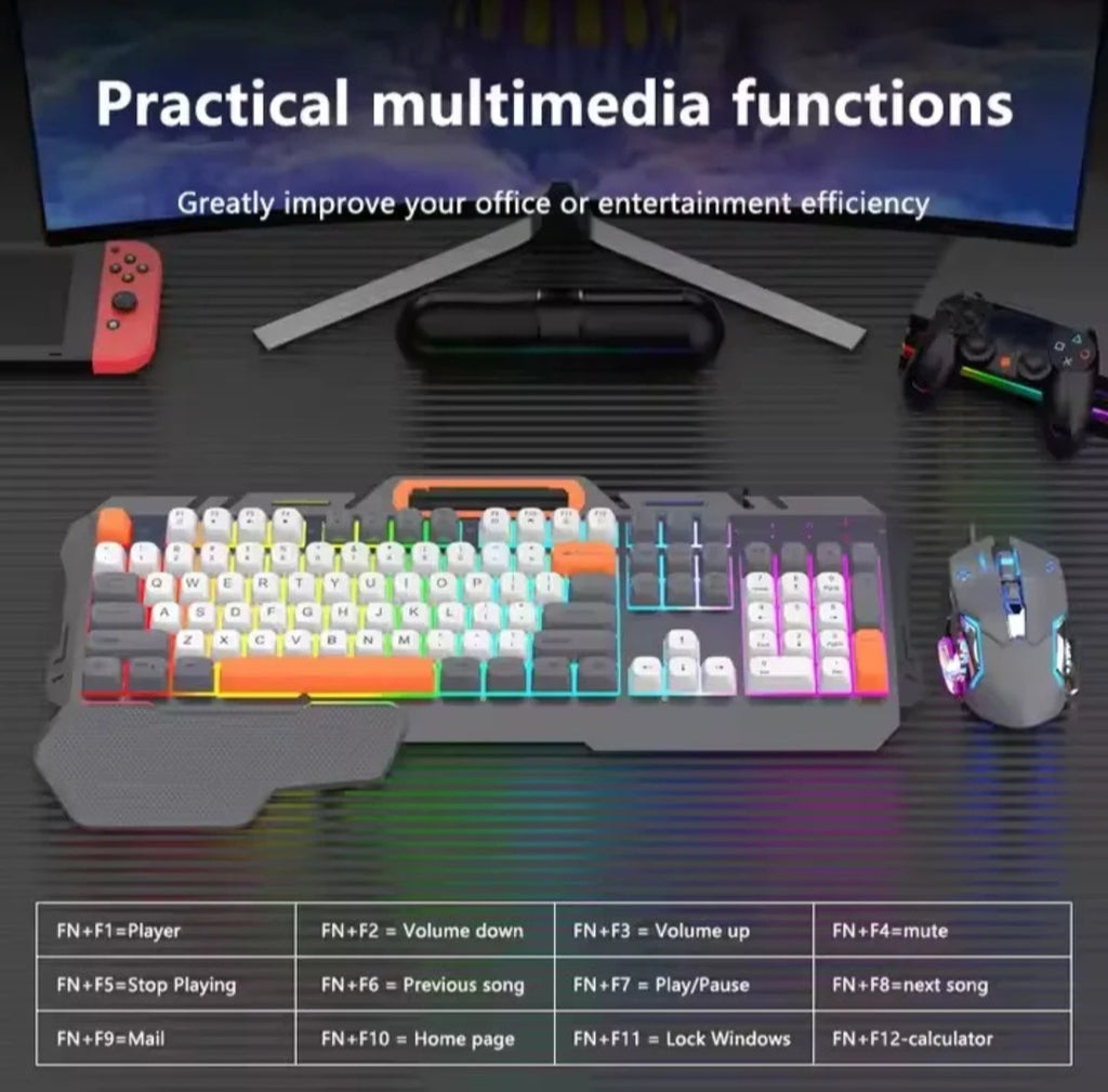 87-Key RGB Rechargeable Wireless Ergonomic Gaming Set Keyboard Combo