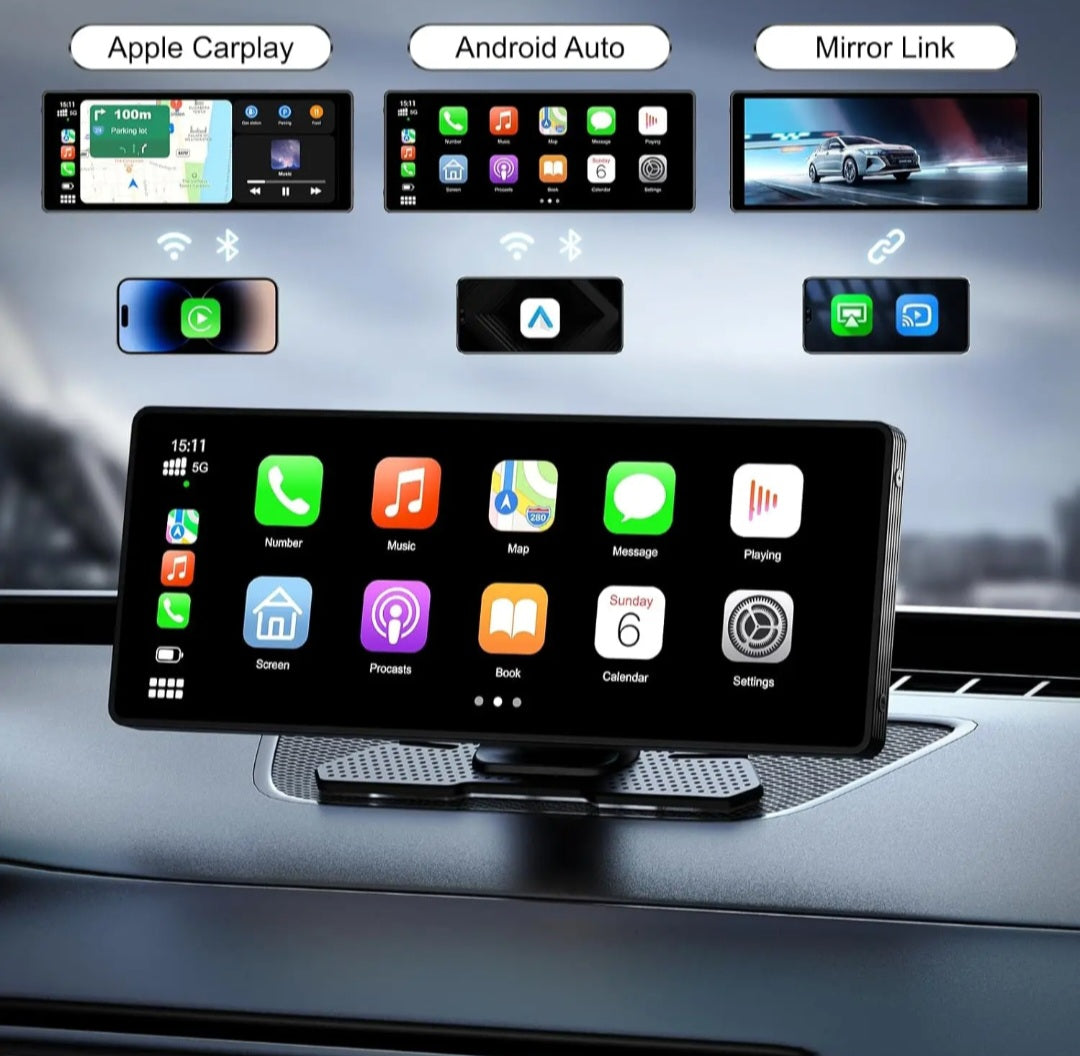 Portable 10.26" HD Touchscreen CarPlay Navigation - Universal Wireless Car Stereo GPS Voice Control for Apple and Android