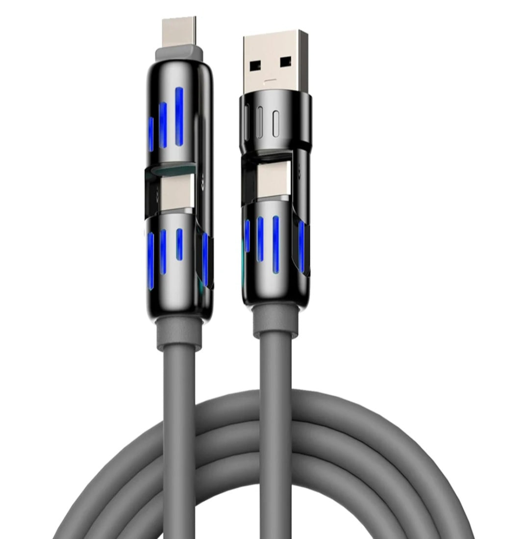 4-in-1 Multi USB Cable - 240W Fast Charging with LED Light