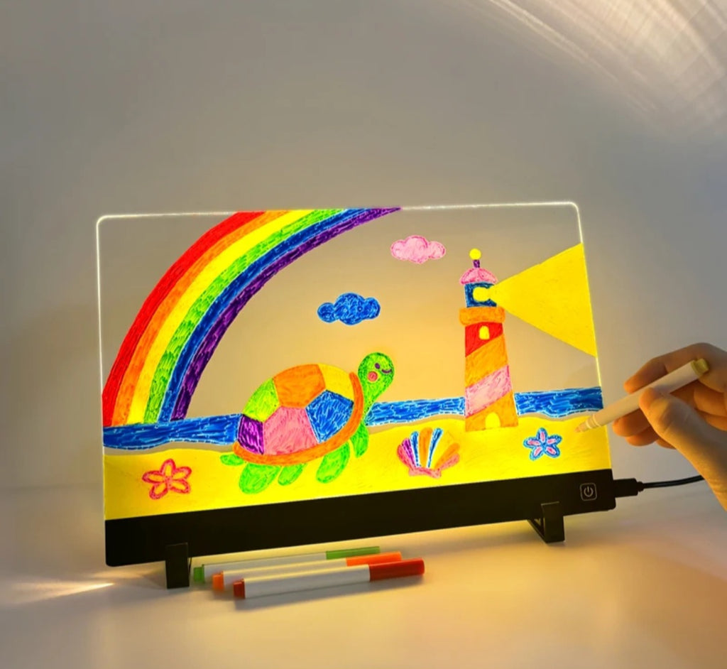 Magical Glowing Kids LED Drawing Board - Luminous Creative Acrylic Message Board Light Up Writing Board with Night Light