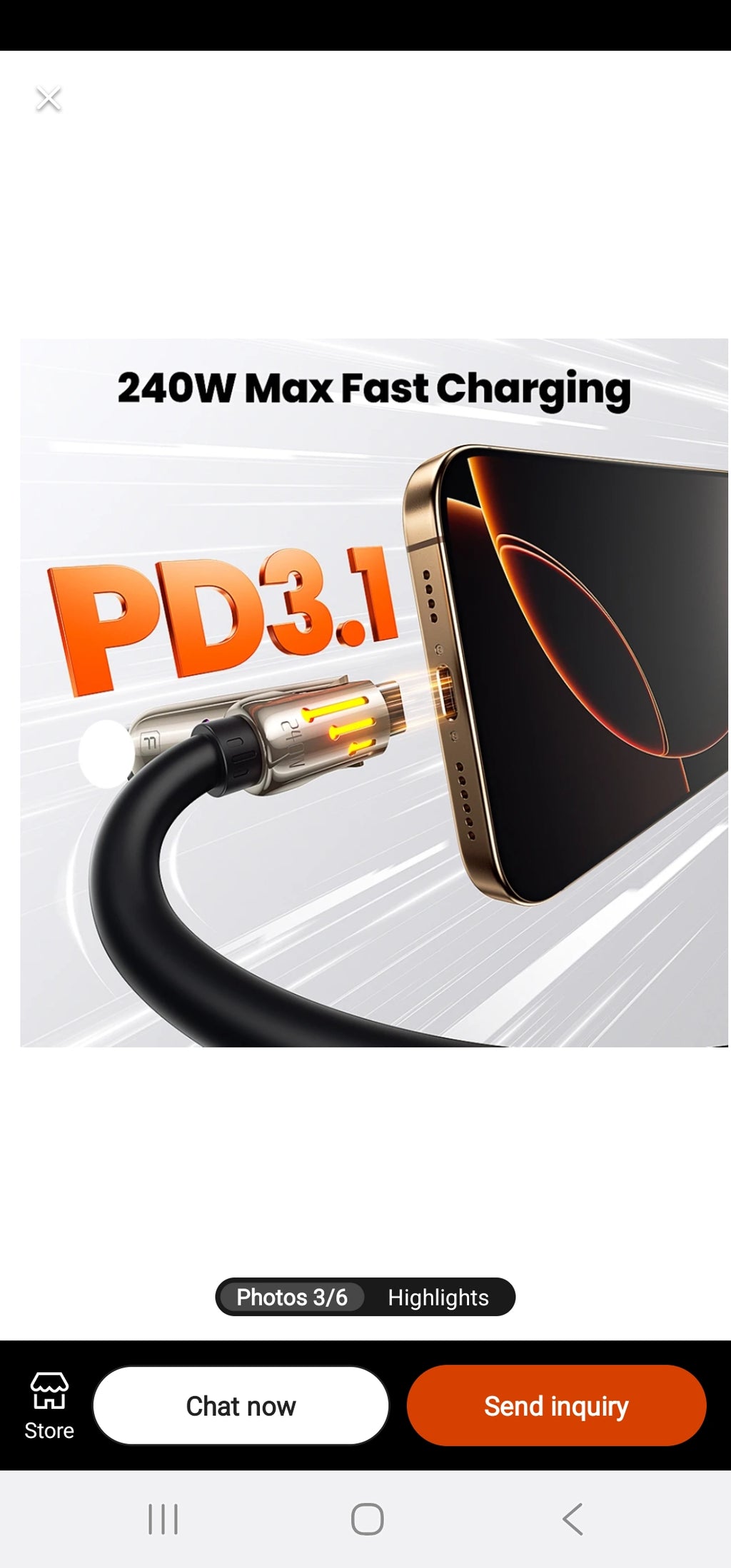 4-in-1 Multi USB Cable - 240W Fast Charging with LED Light
